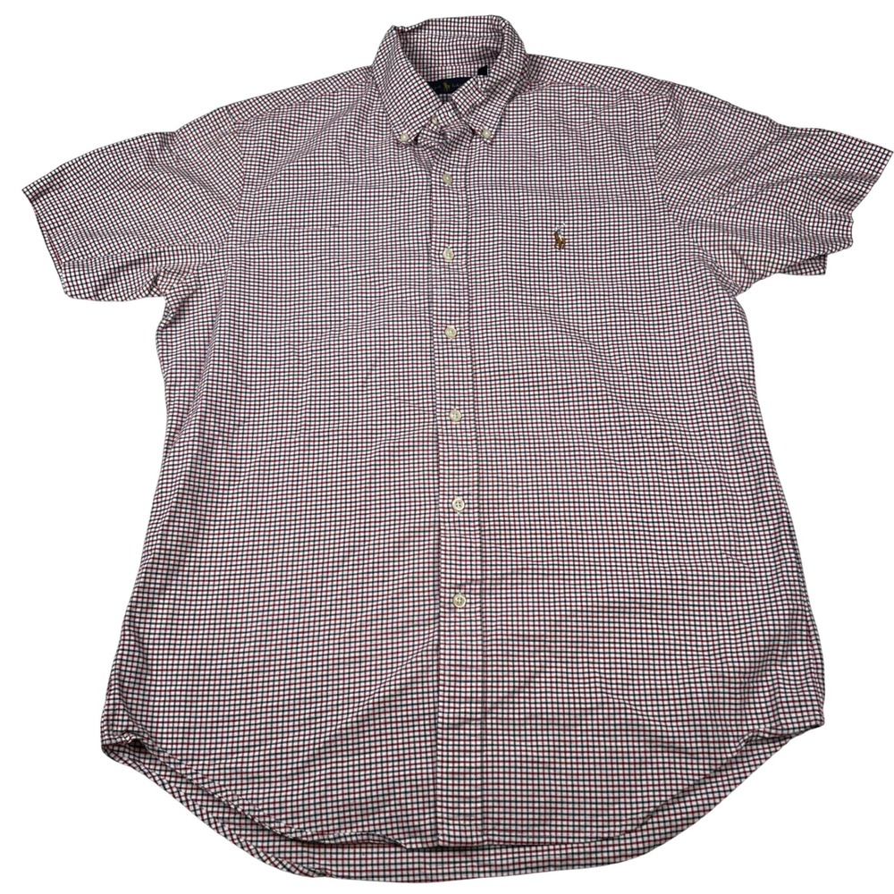 Polo Ralph Lauren Mens Medium Red White Blue Check Short Sleeve Button Down USA
